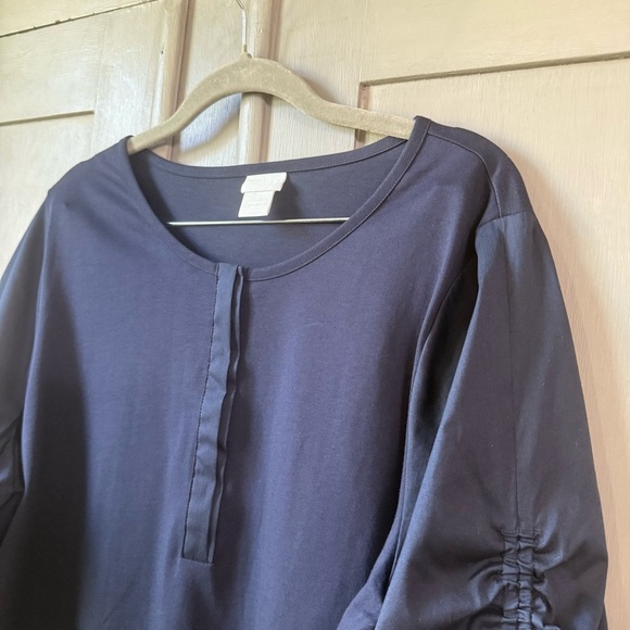 Chico’s Navy Blue Ruched 3/4 Sleeve Mixed Knit Top Size XL NWT - Picture 7 of 7